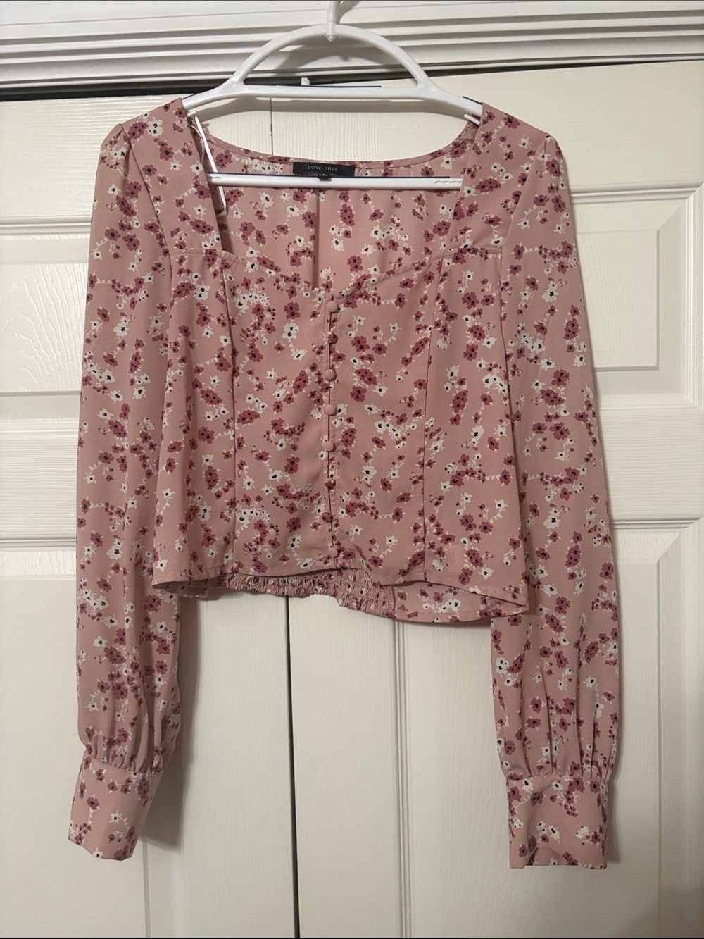 Love Tree Dusty Rose Floral Button-Front Long Sleeve Blouse